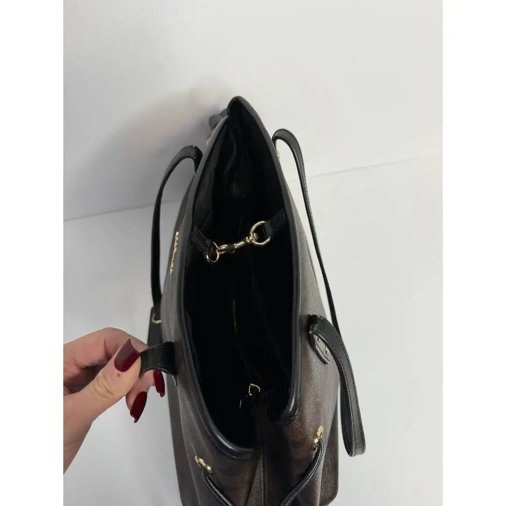 Coach F57842 Signature City Tote Brown Black Monogram PVC Leather Shoulder Bag